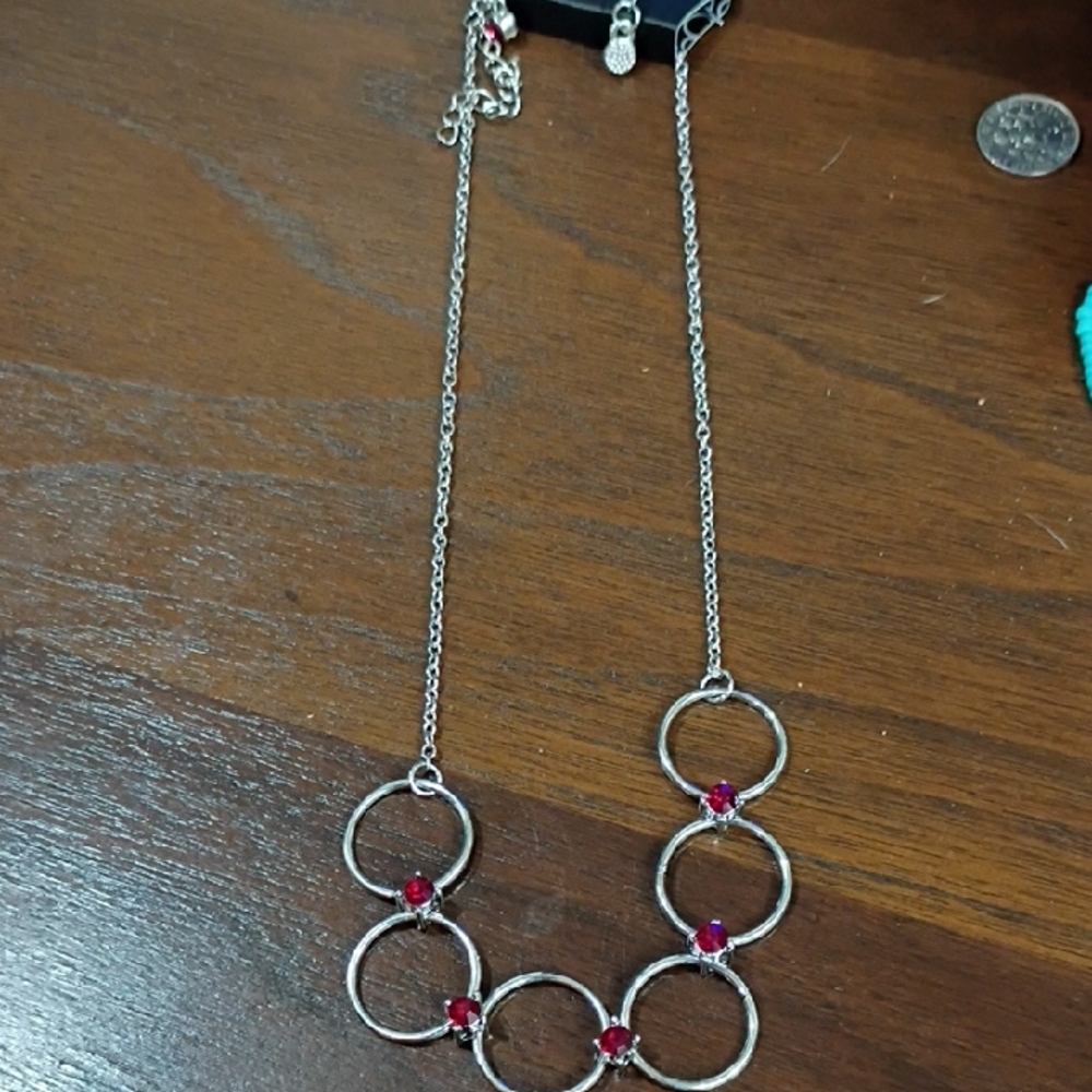 Chic Silver and Red Gem Necklace